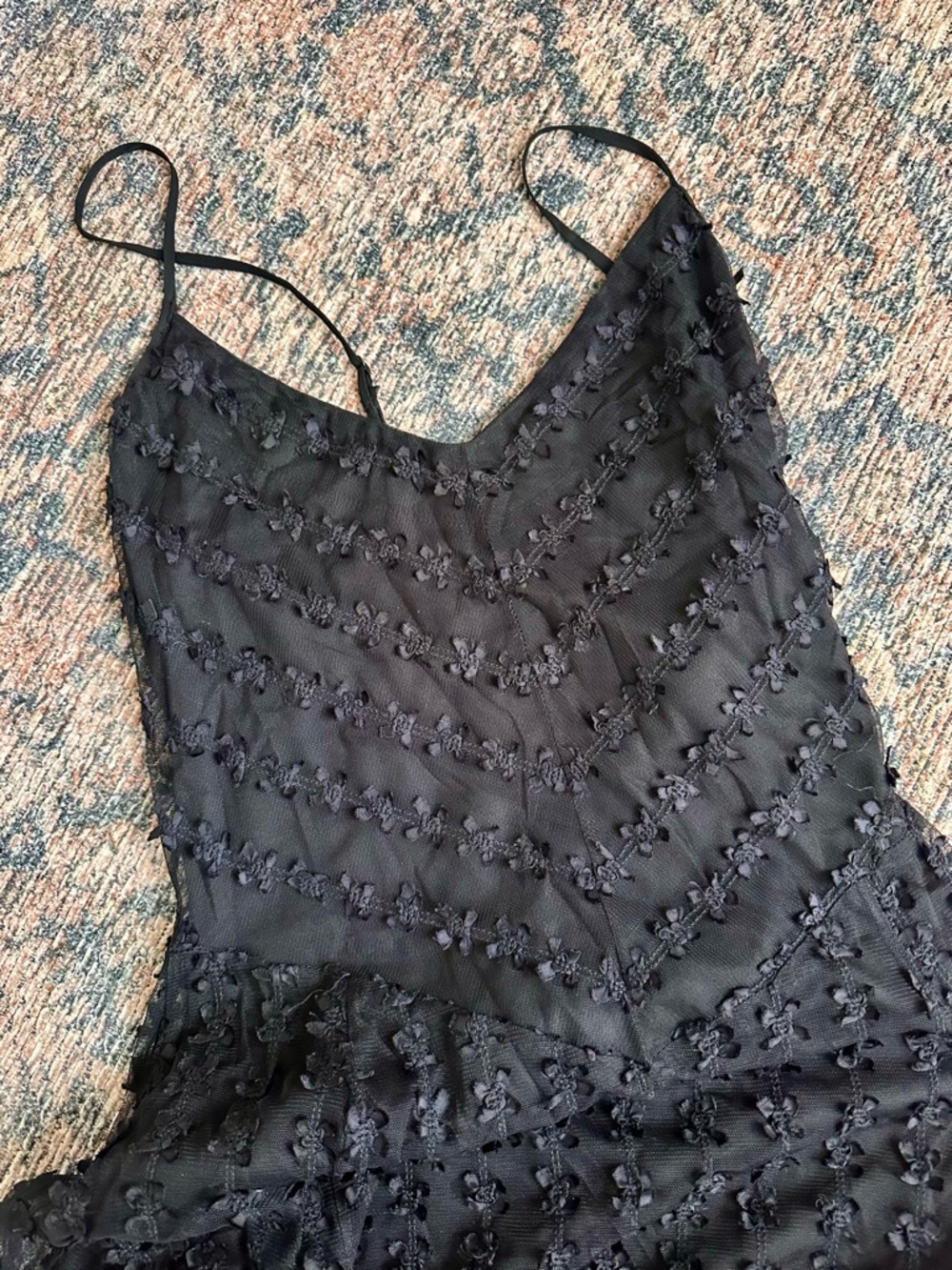 Vintage 90-Y2K Betsey Johnson Black Textured Spaghetti Strap Midi Dress cocktail - Picture 7 of 7